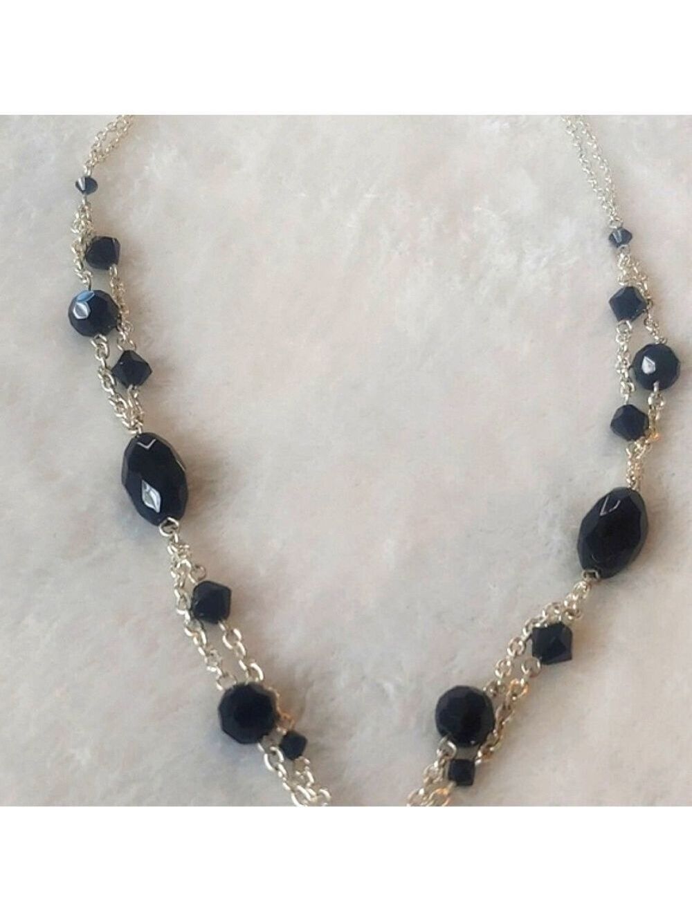 White House Black Market Silver Tone Black Beaded Necklace - Picture 9 of 13
